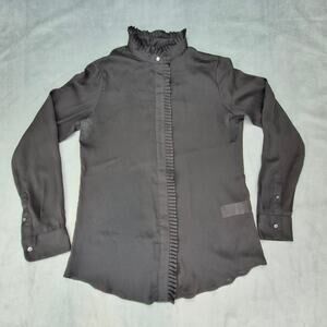 Banana Republic Preppy Ruffle Blouse Women's Black Sheer Long Sleeve Top Sz XS